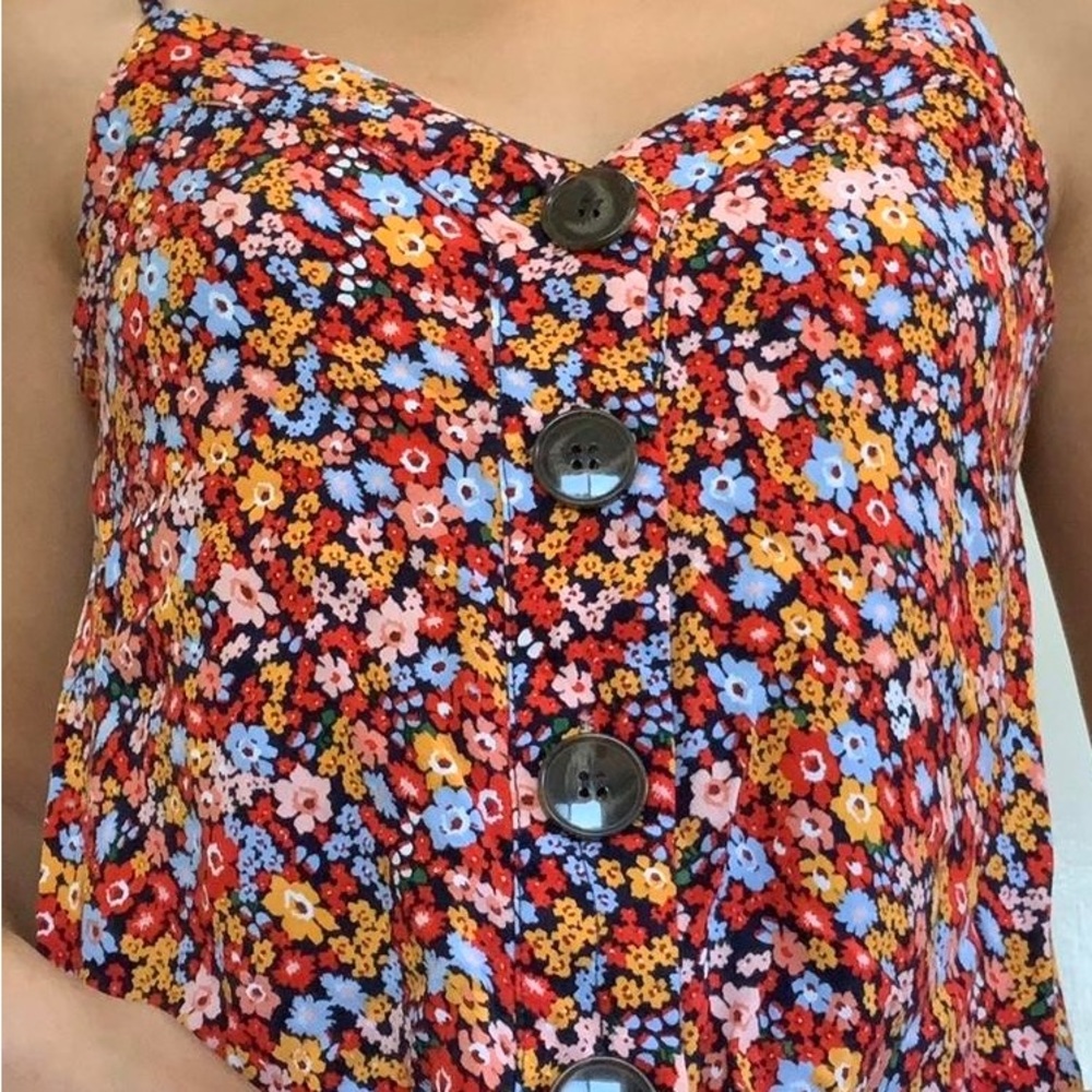 Garage Multicolor Floral Button Tank Top